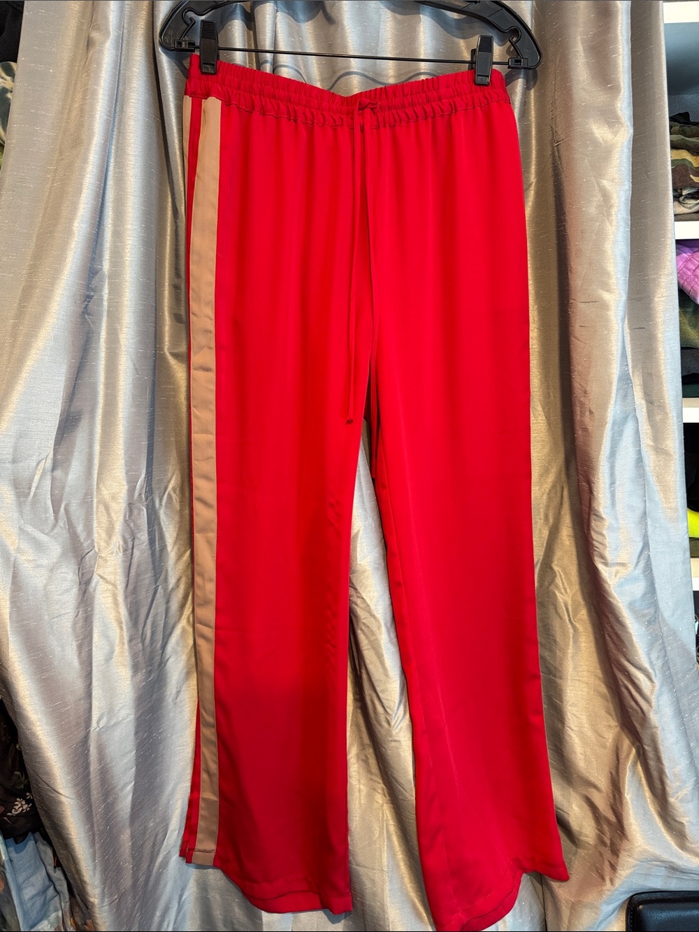 L'Academie Red Wide-Leg Track Pants with Cream Side Stripe